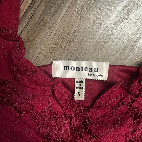 Monteau red lacy floral dress, size s - Picture 2 of 3